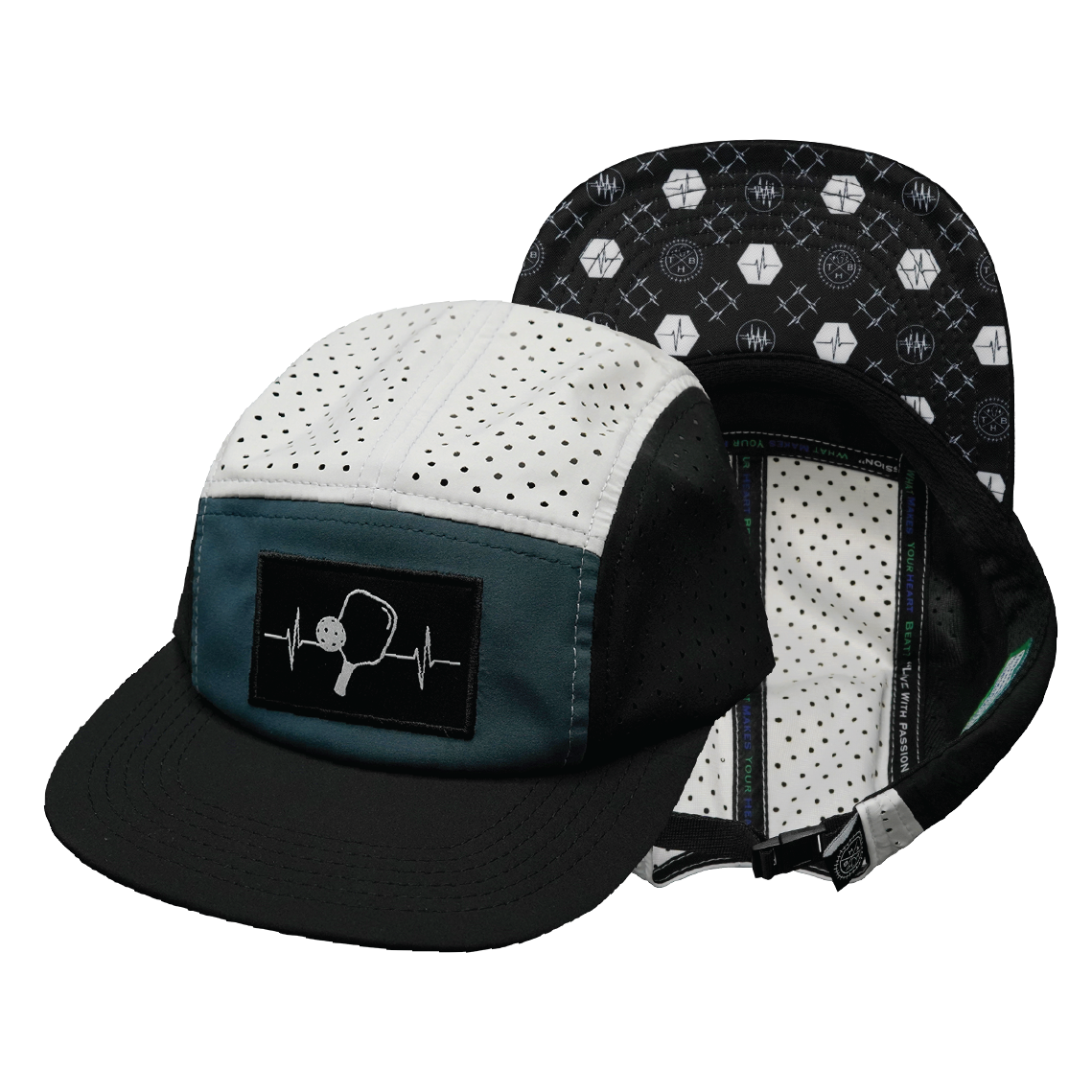 Pickleball - 5 Panel - Sporty - Unstructured - Black / Slate Green / White (Unisex)