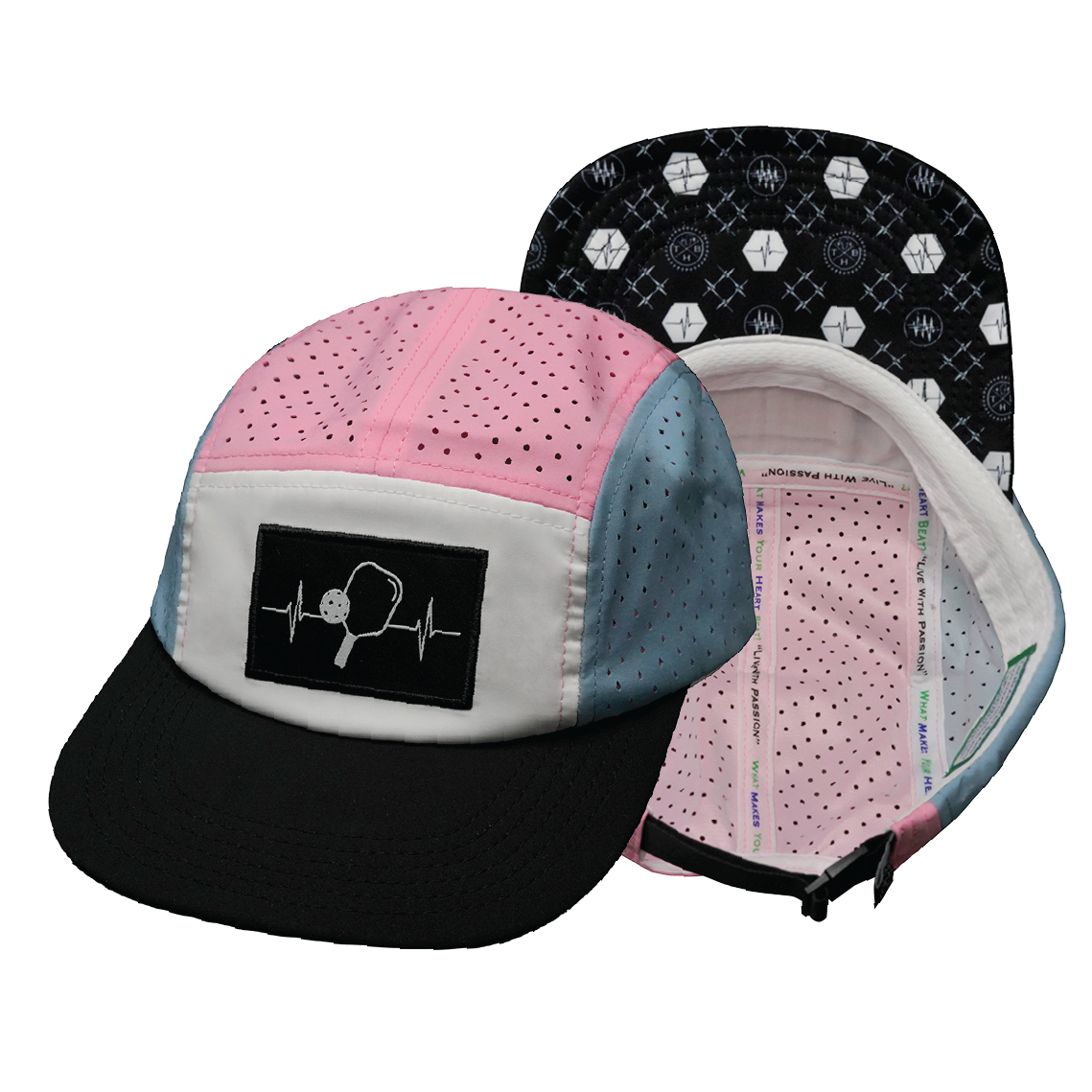 Pickleball - 5 Panel - Sporty - Unstructured - Black / White / Light Blue / Pink (Unisex)
