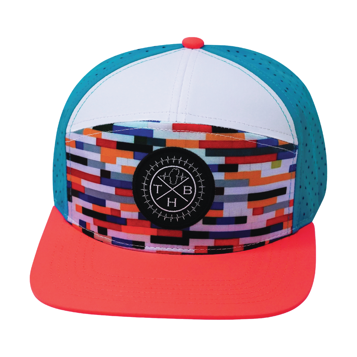 THB - 7 Panel - Party Blocks - Neon Peach / White / Neon Blue - Laser Mesh (Unisex)