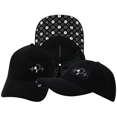 Pickleball - 6 Panel - Shallow Fit - Pony Tail - Black - Laser Mesh (Unisex)
