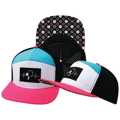Pickleball - 7 Panel - Neon Pink / White / Neon Blue Green / Black - Laser Mesh (Unisex)