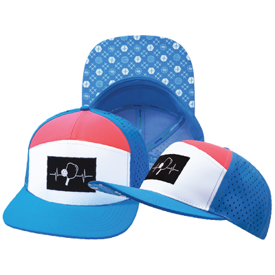Pickleball - 7 Panel - Neon Blue / White / Neon Peach - Laser Mesh (Unisex)