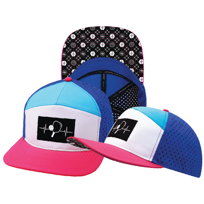 Pickleball - 7 Panel - Neon Pink / White / Neon Blue Green / Blue - Laser Mesh (Unisex)