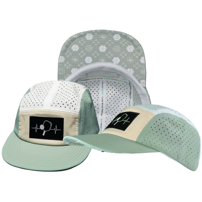 Pickleball - 5 Panel - Sporty - Unstructured - Sage / Cream / White - Laser Mesh (Unisex)