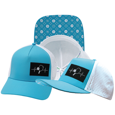 Pickleball - 5 Panel - Structured - Neon Blue Green / White - Laser Mesh (Unisex)