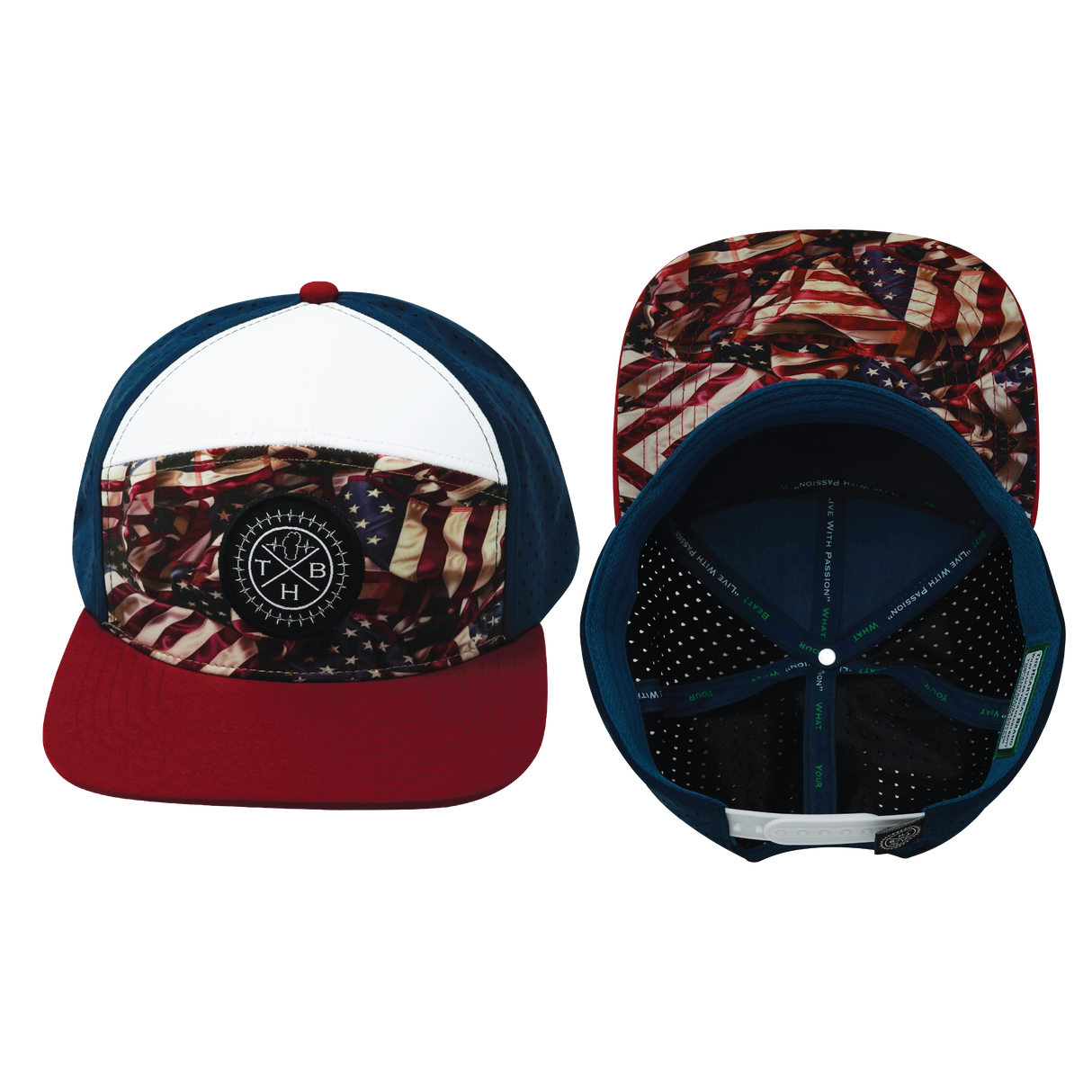 **YOUTH** THB  - 7 Panel - Silk Flag - Dark Red / White / Navy (Unisex)