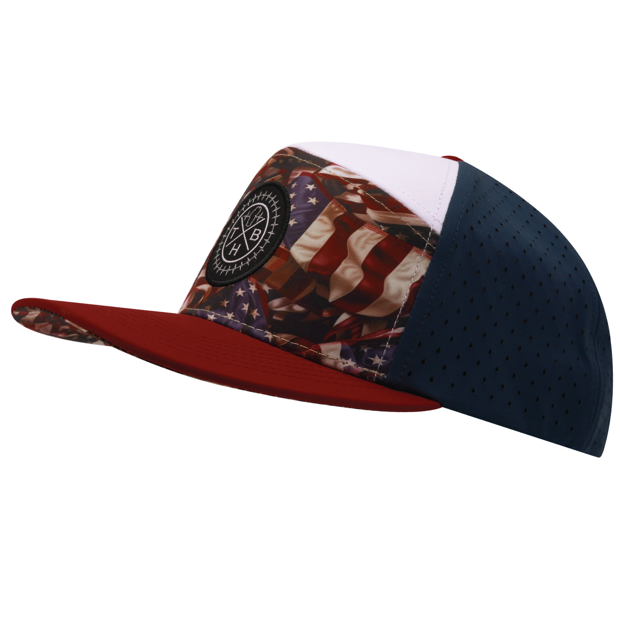 **YOUTH** THB  - 7 Panel - Silk Flag - Dark Red / White / Navy - Laser Mesh (Unisex)