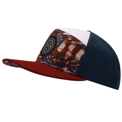 THB - 7 Panel - Silk Flag - Dark Red / White / Navy - Laser Mesh (Unisex)