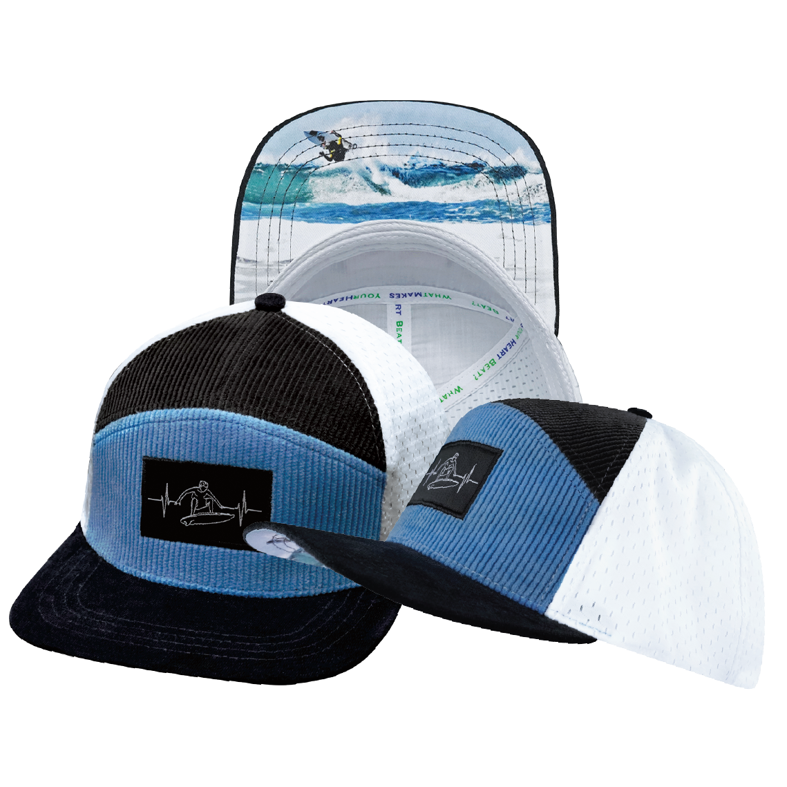 Surf - 7 Panel - Corduroy - Charcoal Gray / Light Blue / White - Jersey Mesh (Unisex)