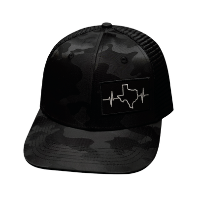 Texas - 6 Panel  - Black Camo / Black - Trucker Mesh (Unisex)