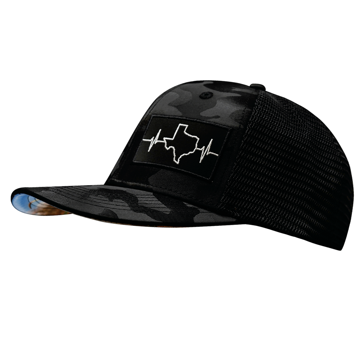Texas - 6 Panel  - Black Camo / Black - Trucker Mesh (Unisex)