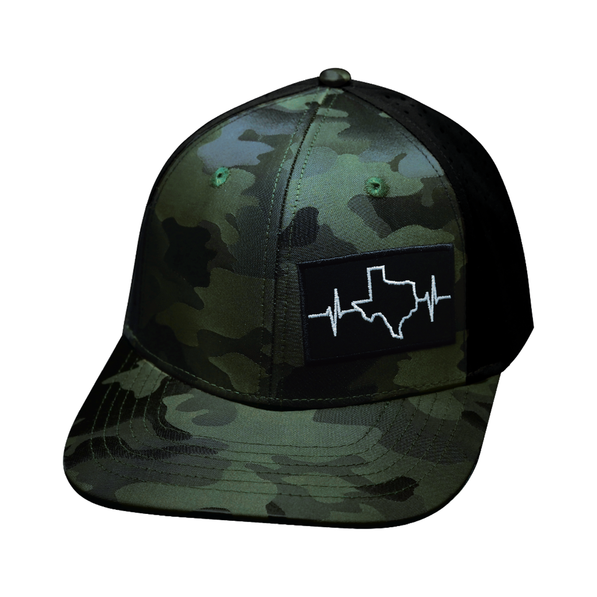 Texas - 6 Panel  - Green Camo / Black - Laser Mesh (Unisex)