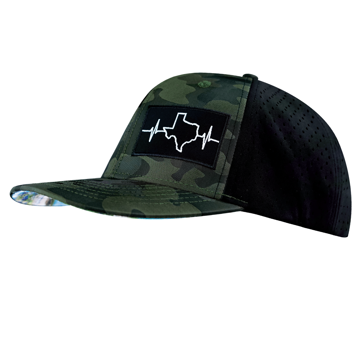 Texas - 6 Panel  - Green Camo / Black - Laser Mesh (Unisex)