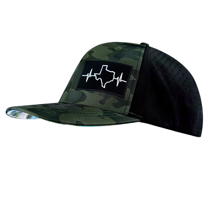 Texas - 6 Panel  - Green Camo / Black - Laser Mesh (Unisex)