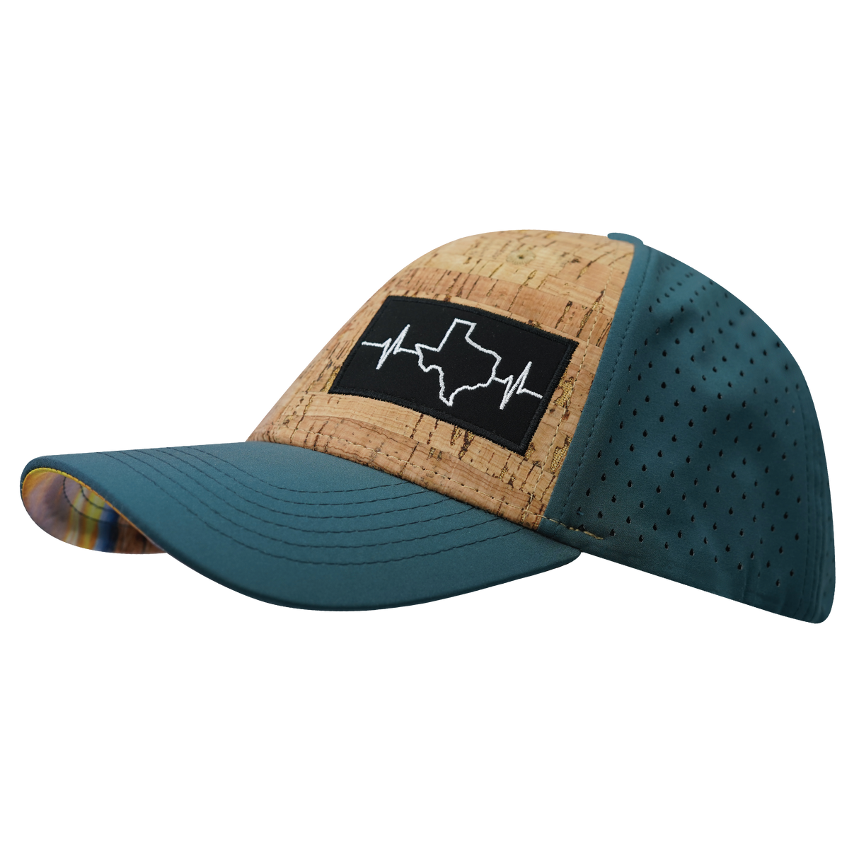 Texas - 6 Panel  - Shallow Fit - Cork - Teal - Laser Mesh (Unisex)