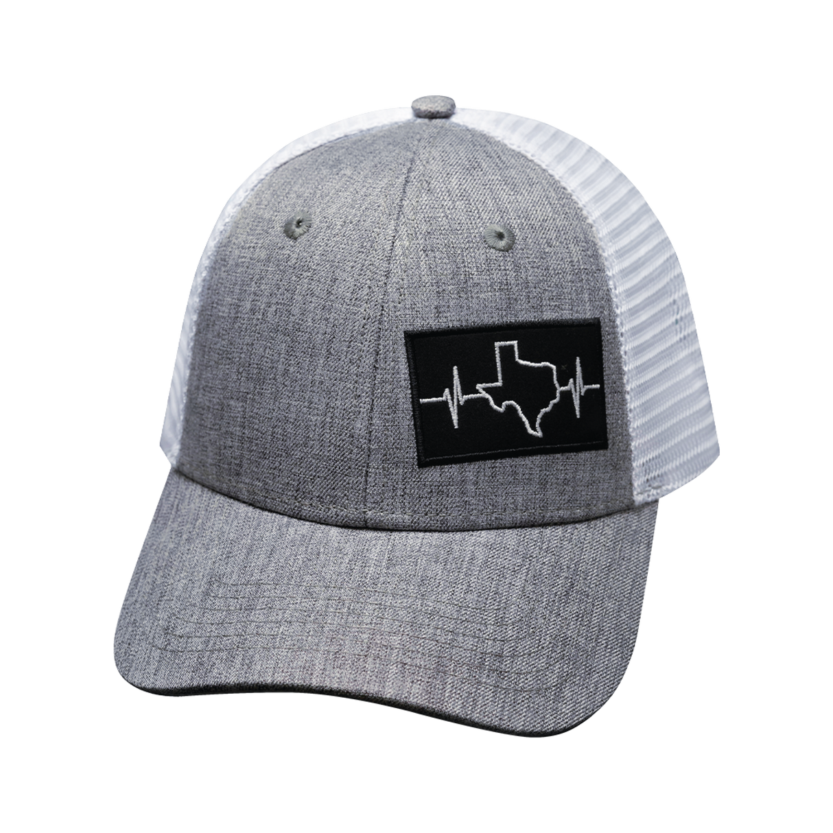 Texas - 6 Panel  - Shallow Fit - Heather Gray / White - Trucker Mesh (Unisex)
