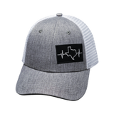 Texas - 6 Panel  - Shallow Fit - Heather Gray / White - Trucker Mesh (Unisex)