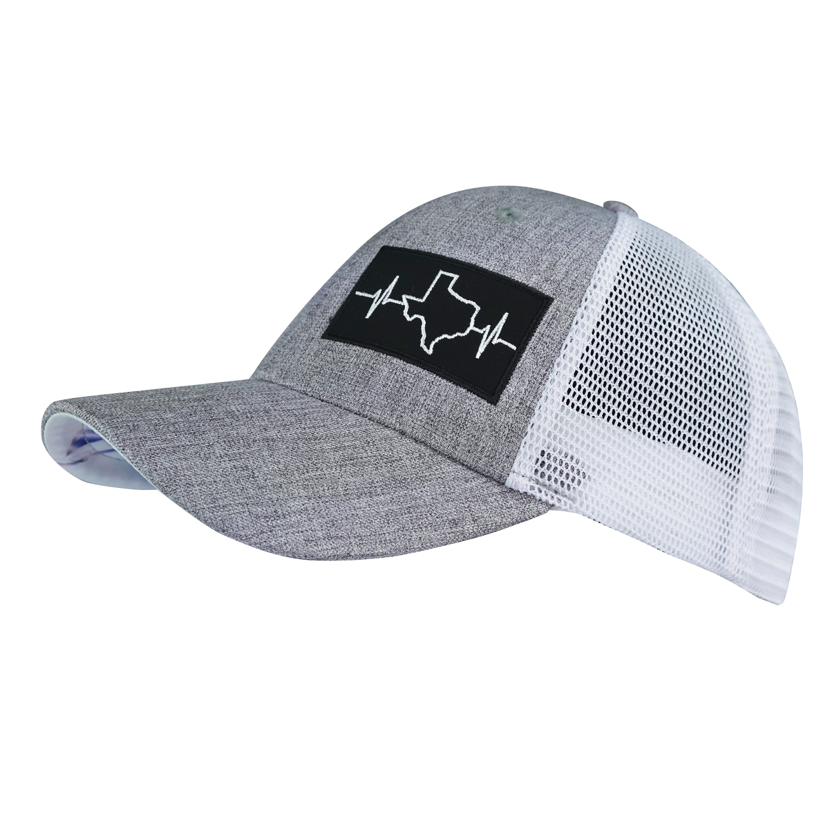 Texas - 6 Panel  - Shallow Fit - Heather Gray / White - Trucker Mesh (Unisex)