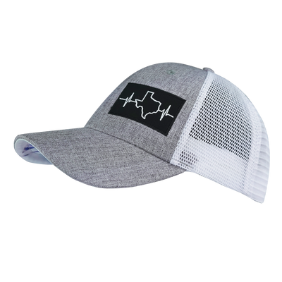 Texas - 6 Panel  - Shallow Fit - Heather Gray / White - Trucker Mesh (Unisex)