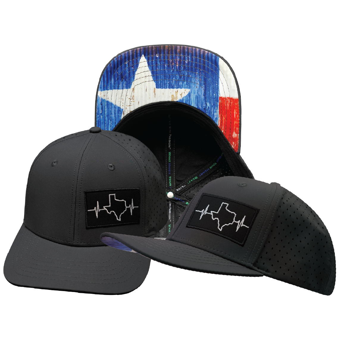 Texas - 6 Panel  - Charcoal - Laser Mesh (Unisex)