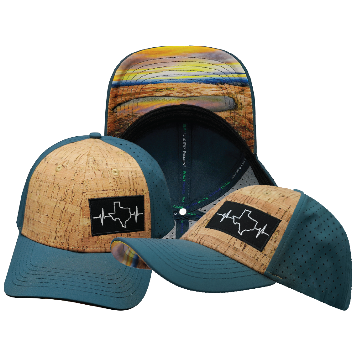 Texas - 6 Panel  - Shallow Fit - Cork - Teal - Laser Mesh (Unisex)
