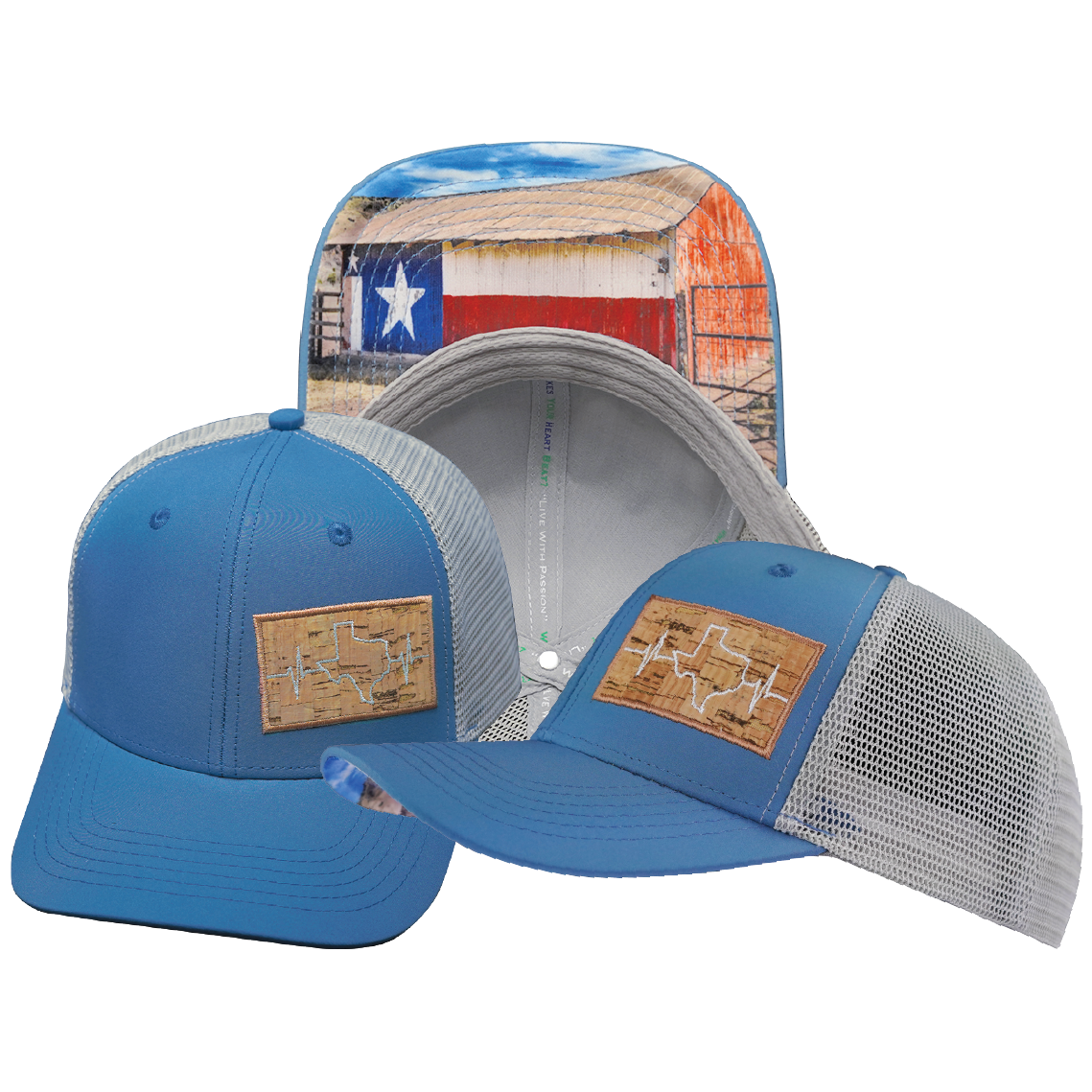 Texas - 6 Panel  - Light Blue / Gray - Trucker Mesh (Unisex)