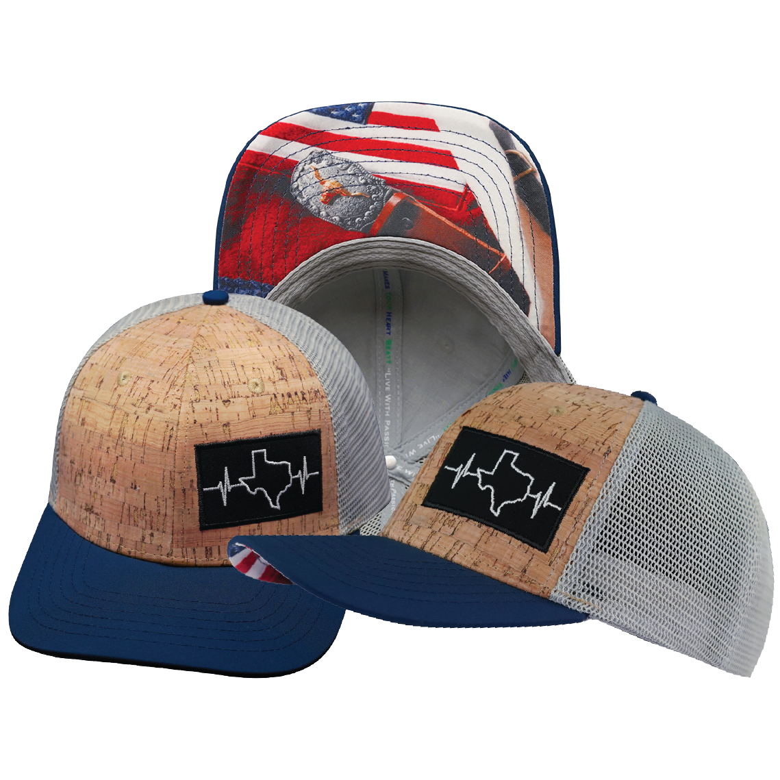 Texas - 6 Panel  - Cork - Navy / Gray - Trucker Mesh(Unisex)