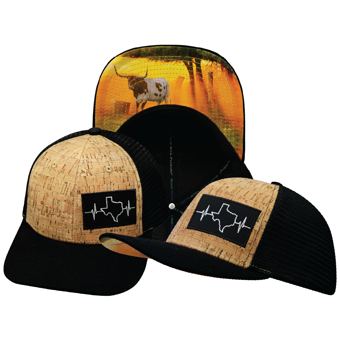 Texas - 6 Panel  - Cork - Black - Trucker Mesh (Unisex)