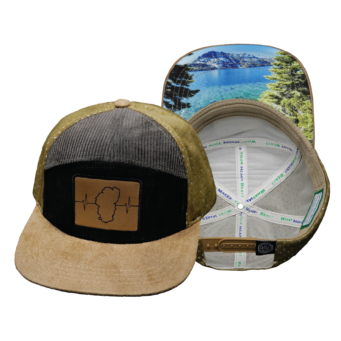 Tahoe - 7 Panel - Corduroy - Tan / Black / Gray  - Fabric Back (Unisex)
