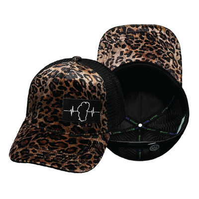 Tahoe - 5 Panel - Velvet - Gold Leopard Print - Trucker Mesh (Unisex)