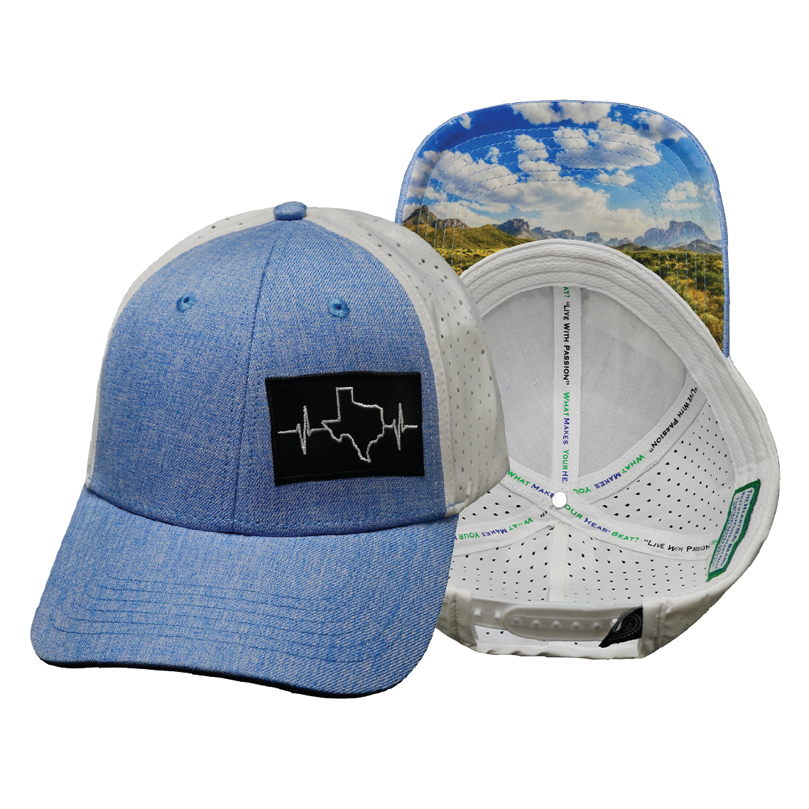 Texas - 6 Panel  - Shallow Fit - Pony Tail - Light Blue / White (Unisex)
