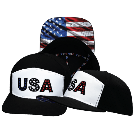 USA Hat, Flat Bill, Snapback Hat, Black, White, Mens Hat, Womens Hat, Main Picture