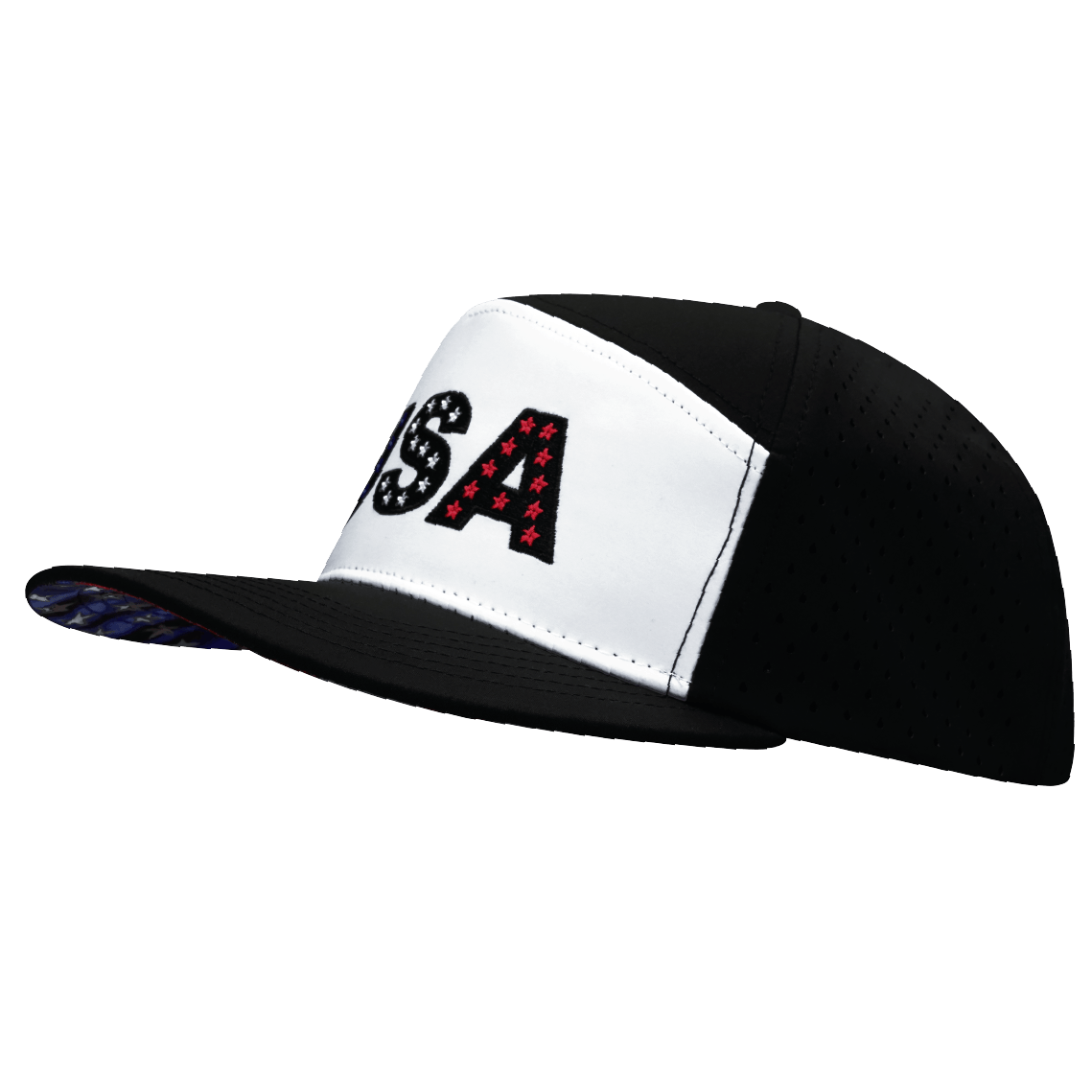 USA Hat, Flat Bill, Snapback Hat, Black, White, Mens Hat, Womens Hat, Side Picture