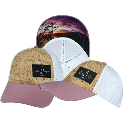 Wine - 6 Panel - Shallow Fit - Pony Tail - Cork - Dusty Pink / White - Laser Mesh (Unisex)