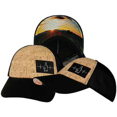 Wine - 6 Panel - Unstructured - Cork - Black Soft Trucker Mesh (Unisex)