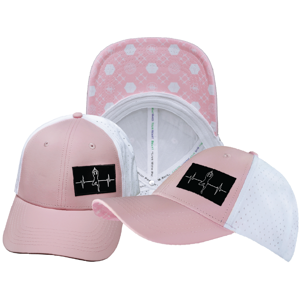 Yoga - 6 Panel - Shallow Fit - Pony Tail - Pink / White - Laser Mesh (Unisex)