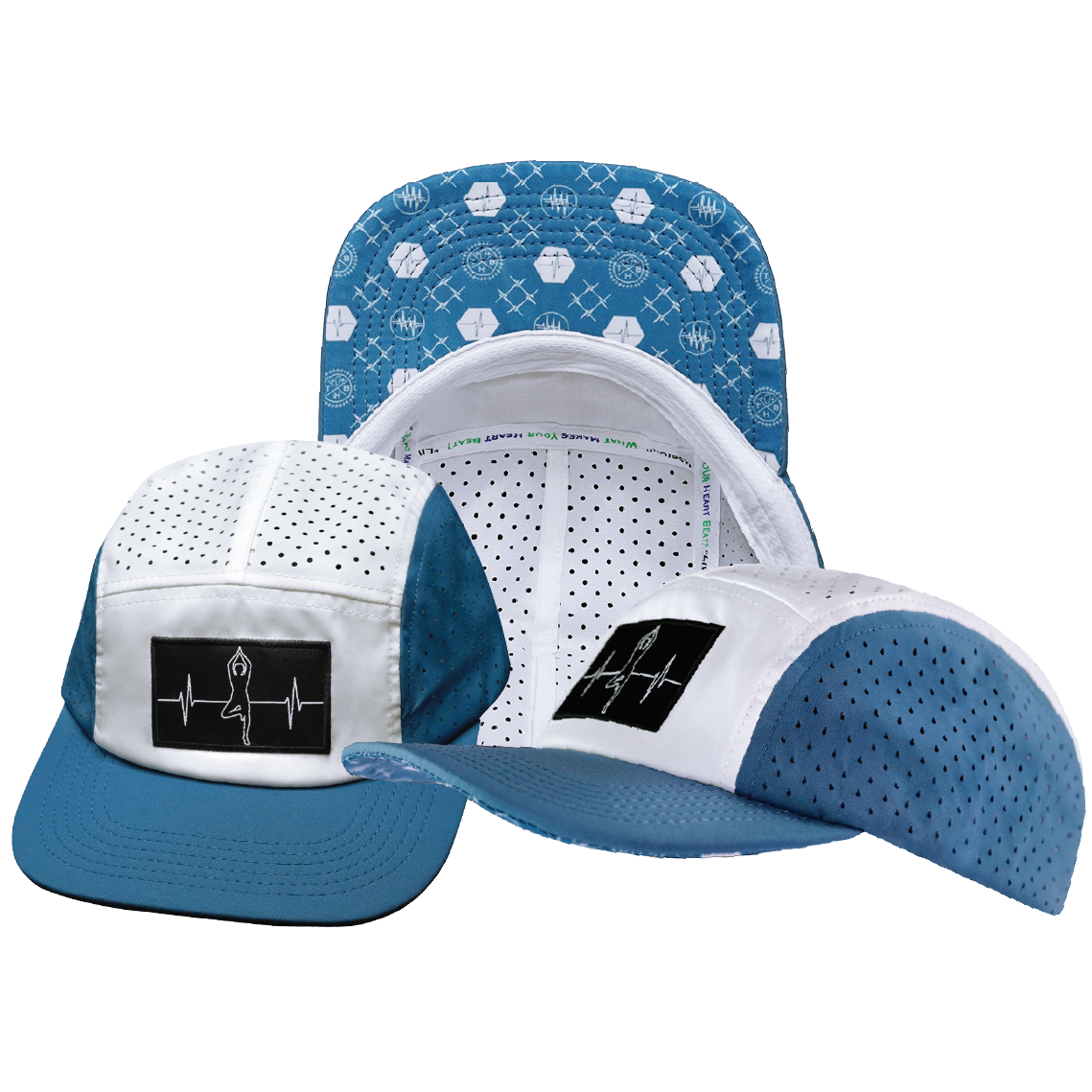 Yoga - 5 Panel - Sporty - Unstructured - Pony Tail - Light Blue / White - Laser Mesh (Unisex)