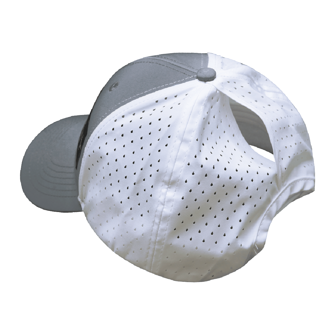 Yoga - 6 Panel - Shallow Fit - Pony Tail - Gray / White - Laser Mesh (Unisex)