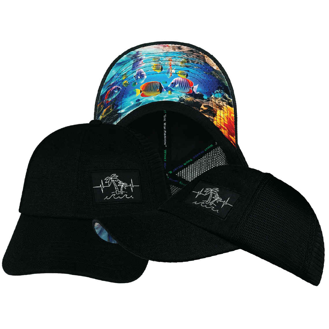 Beach Hat — Dad Hat, Black Hemp / Black, Soft Trucker Mesh