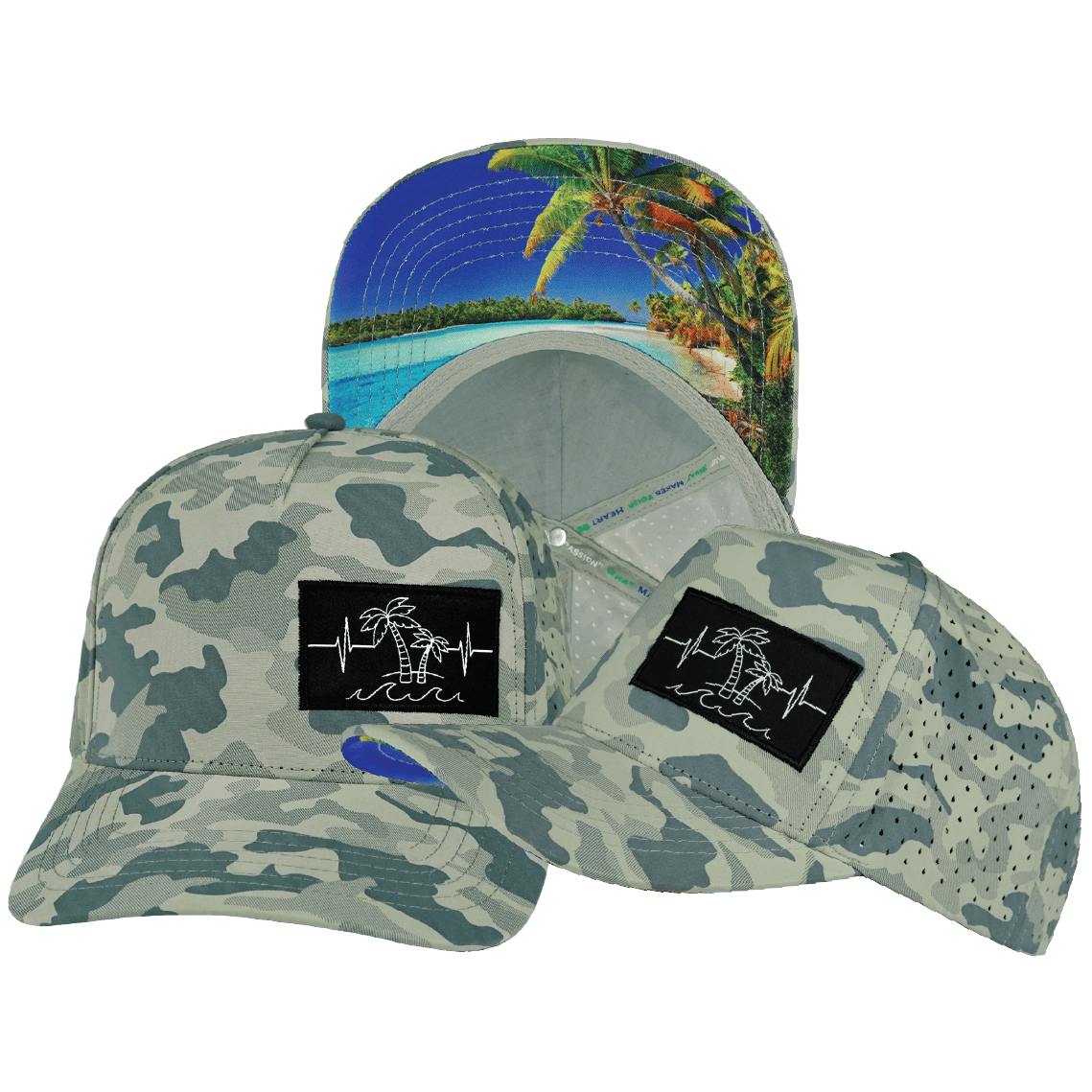 Beach Hat Trucker Hat — Soft Gray Camo, Laser Mesh