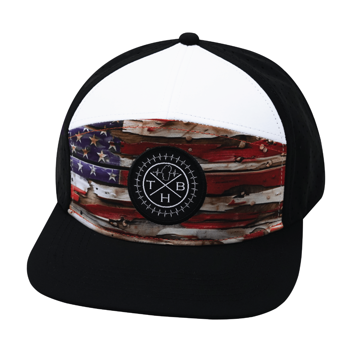 THB  - 7 Panel - Vintage Flag - Black / White - Laser Mesh (Unisex)
