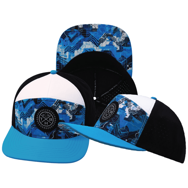 **ADULT** Color Vibes Hat — Flat Bill, Blue Shock, Neon Blue / White / Black, Laser Mesh