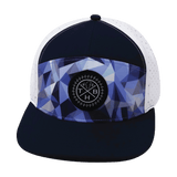 Color Vibes Hat, Flat Bill, Snapback Hat, Geo Blue, Navy, White, Mens Hat, Womens Hat, Front Picture 