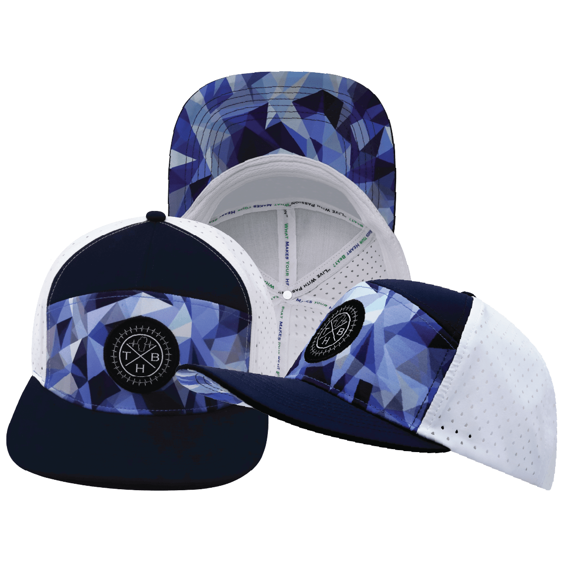 **ADULT** Color Vibes Hat — Flat Bill, Geo Blue, Navy / White, Laser Mesh