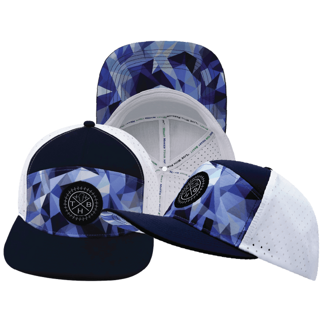 **ADULT** Color Vibes Hat — Flat Bill, Geo Blue, Navy / White, Laser Mesh