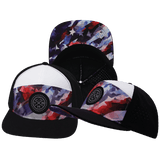 **ADULT** Color Vibes Hat — Flat Bill, Geo Flag, Black / White, Laser Mesh