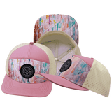 **ADULT** Color Vibes Hat — Flat Bill, Geo Mosaic, Pink Peach / Cream, Laser Mesh