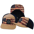 **ADULT** Color Vibes Hat — Flat Bill, Stained Flag, Light Tan / Navy, Laser Mesh