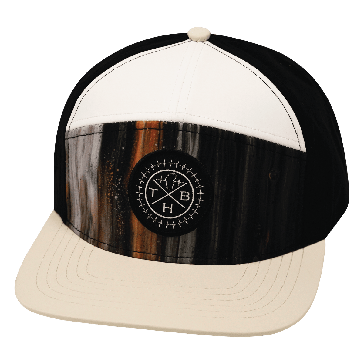 Color Vibes Hat, Flat Bill, Snapback Hat, Mystic Tree, Cream, White, Black, Mens Hat, Womens Hat, Front Picture