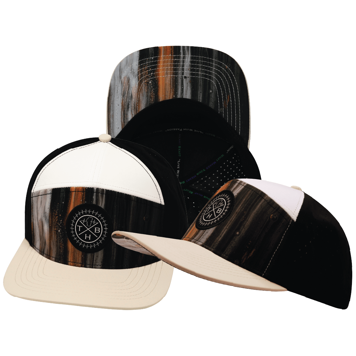 **ADULT** Color Vibes Hat — Flat Bill, Mystic Tree, Cream / White / Black, Laser Mesh